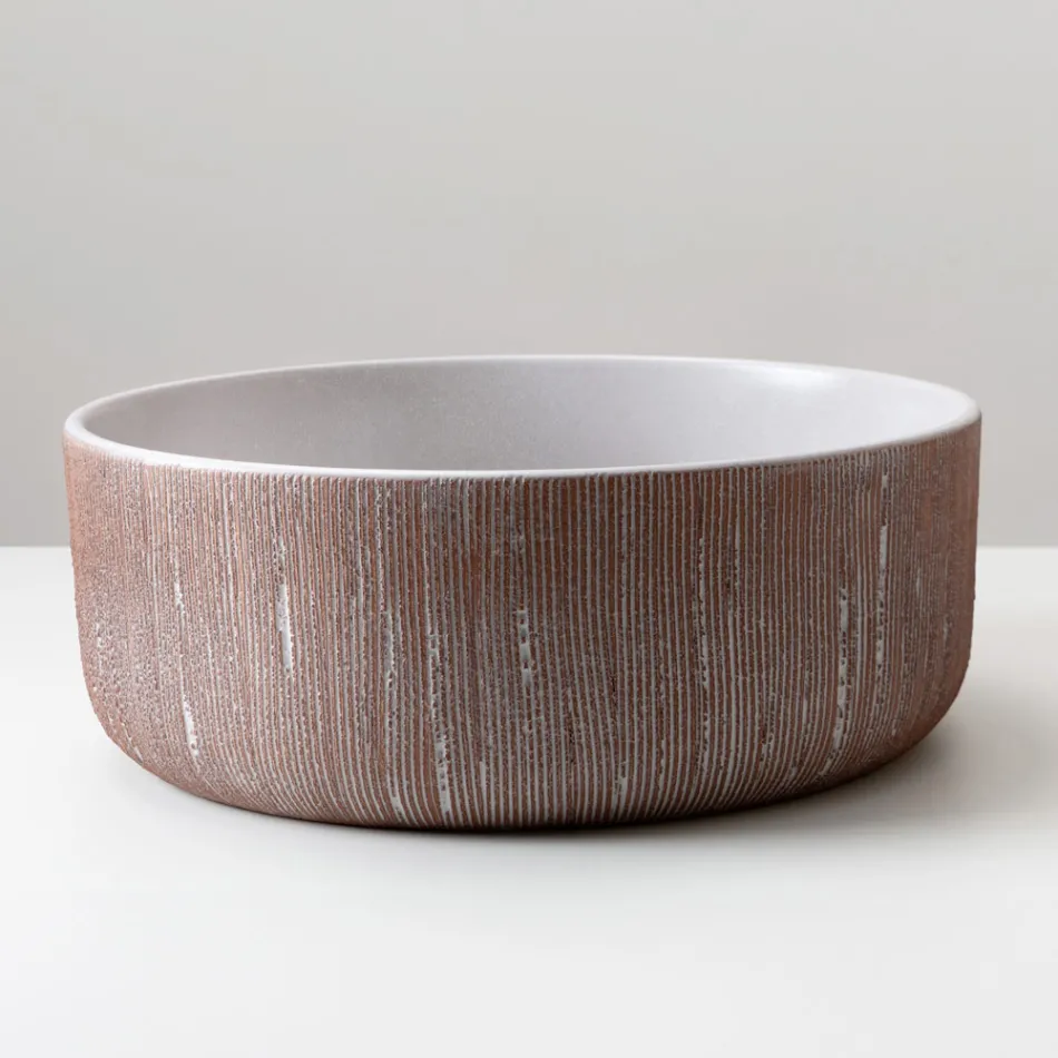 Lavatório de bancada Balance, em terra vermelha natural, com acabamento manual. Viadurini