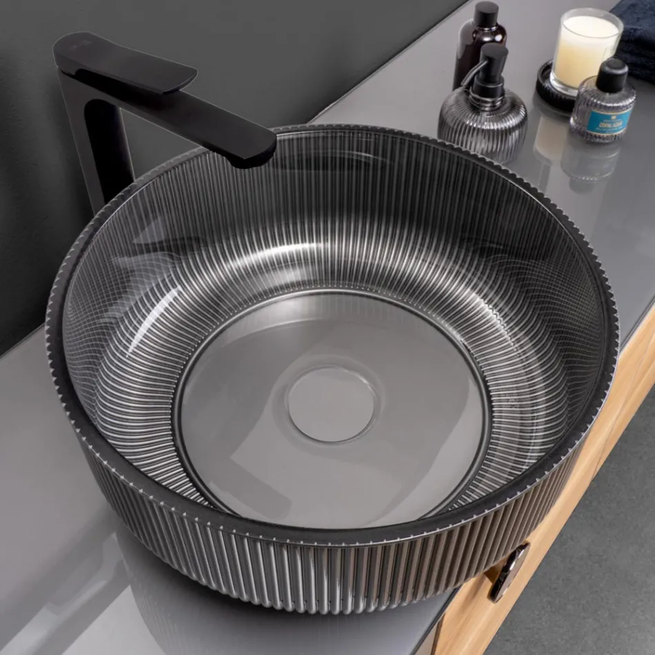 Pia de bancada em vidro veneziano revestido com resina e pintado - Excelsior Viadurini