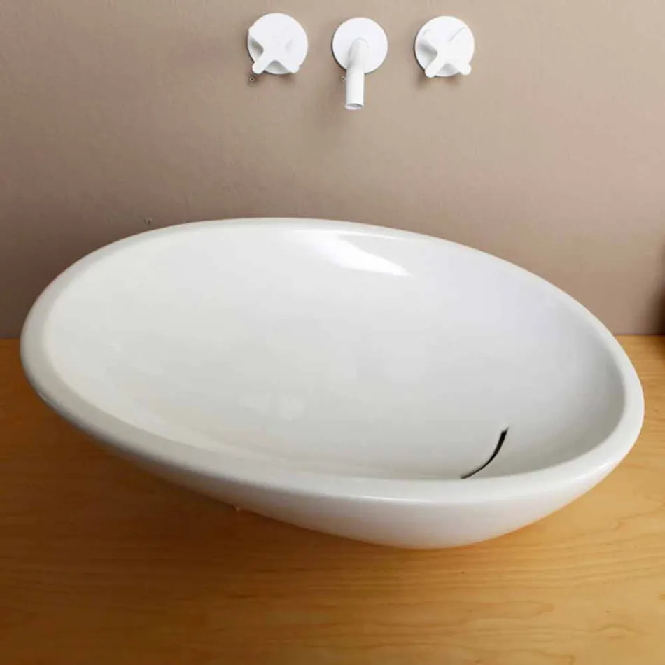 Lavatório de cerâmica design inclinado fabricado na Itália Glossy Viadurini