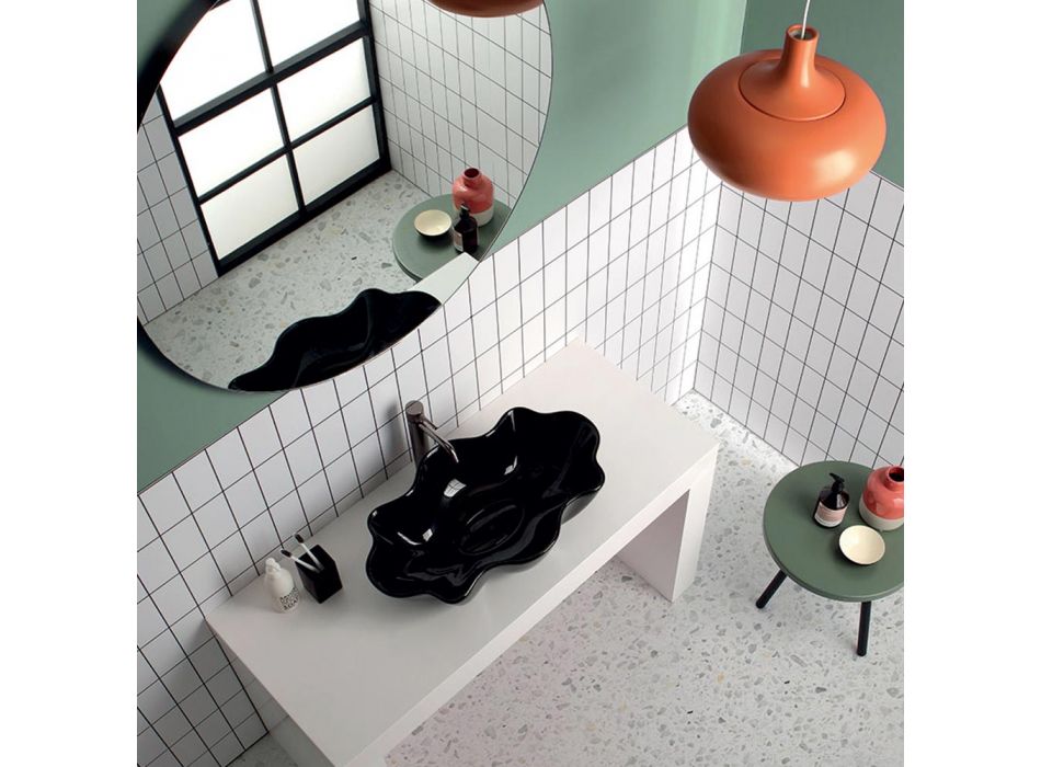 Lavatório de bancada moderno em cerâmica brilhante Made in Italy - Cube Viadurini