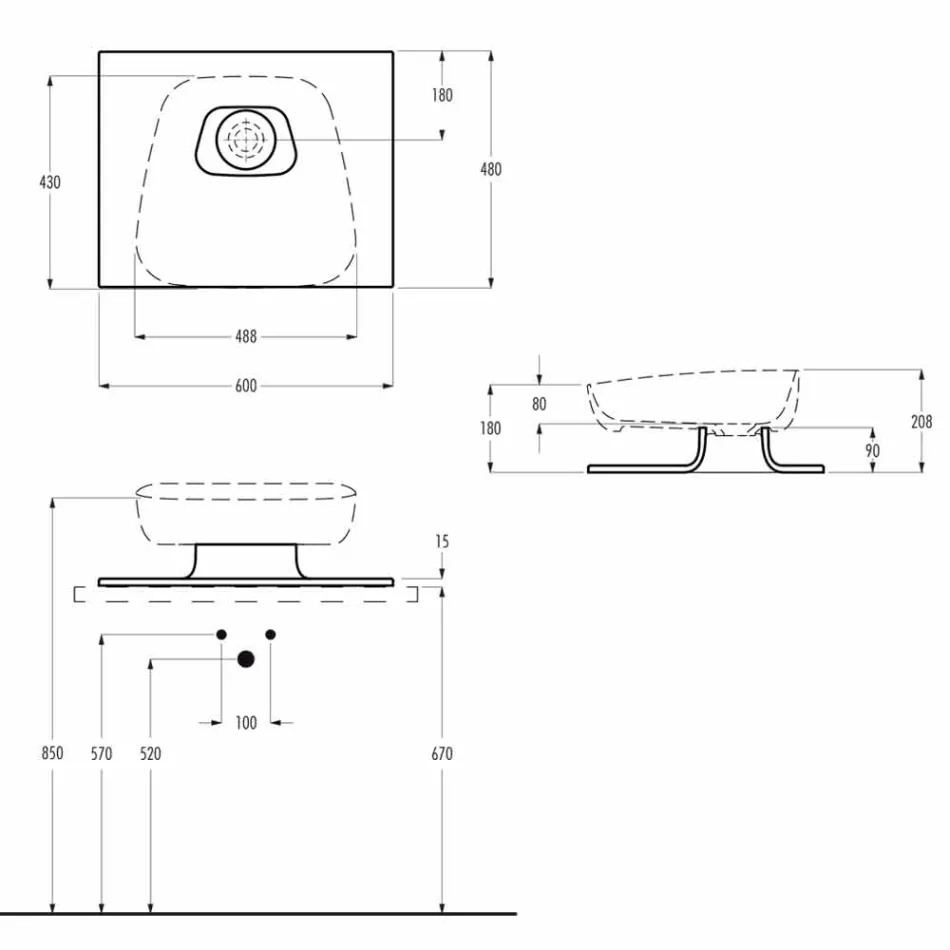 Lavatório de cerâmica moderna de bancada em Itália, Reale Viadurini