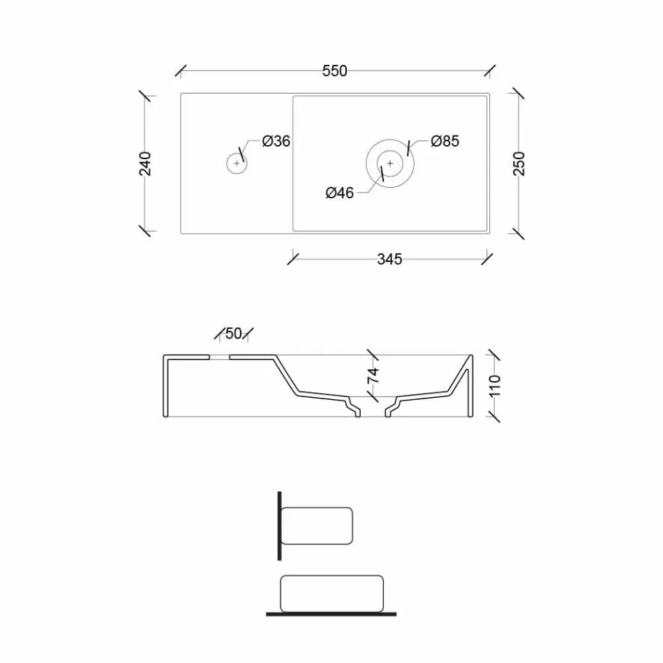 Lavatório de apoio retangular de cerâmica fabricado em Itália - Act Viadurini