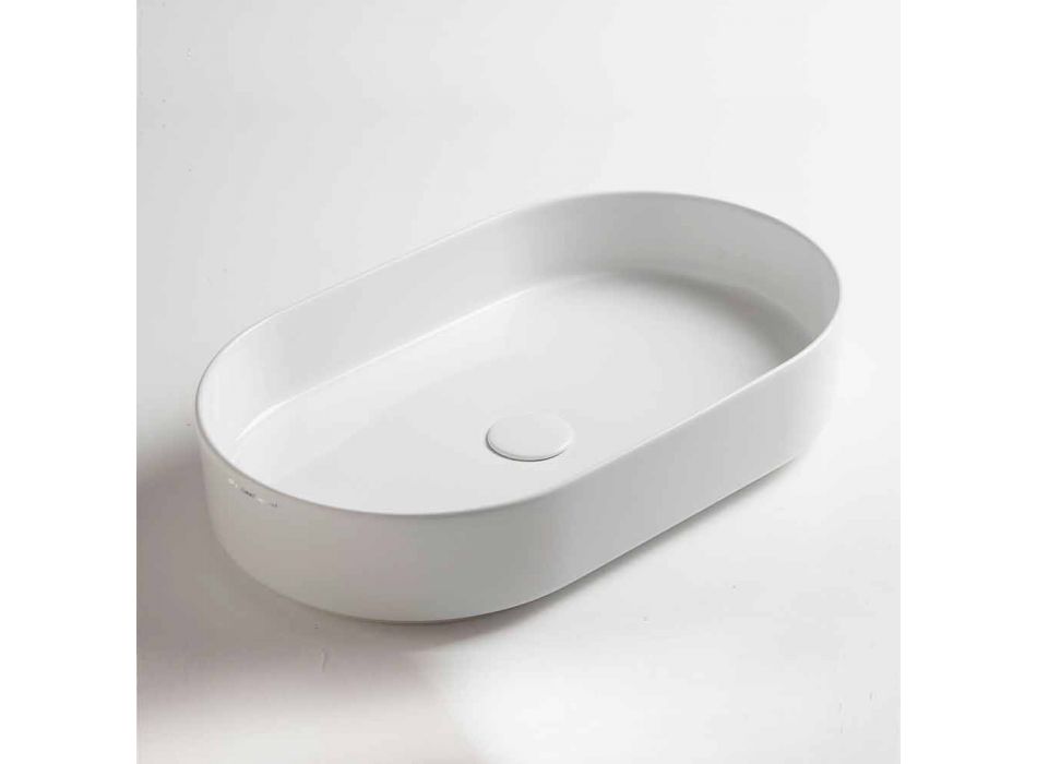 Lavatório de apoio oval de cerâmica com design moderno fabricado na Itália - Dable Viadurini
