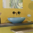 Lavatório de apoio oval em cerâmica brilhante L 50 cm Fabricado na Itália - Ferry Viadurini