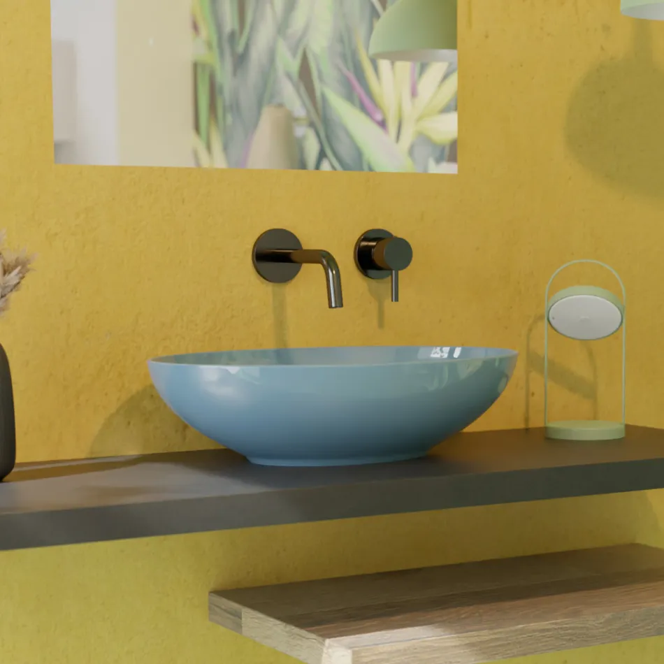 Lavatório de apoio oval em cerâmica brilhante L 50 cm Fabricado na Itália - Ferry Viadurini