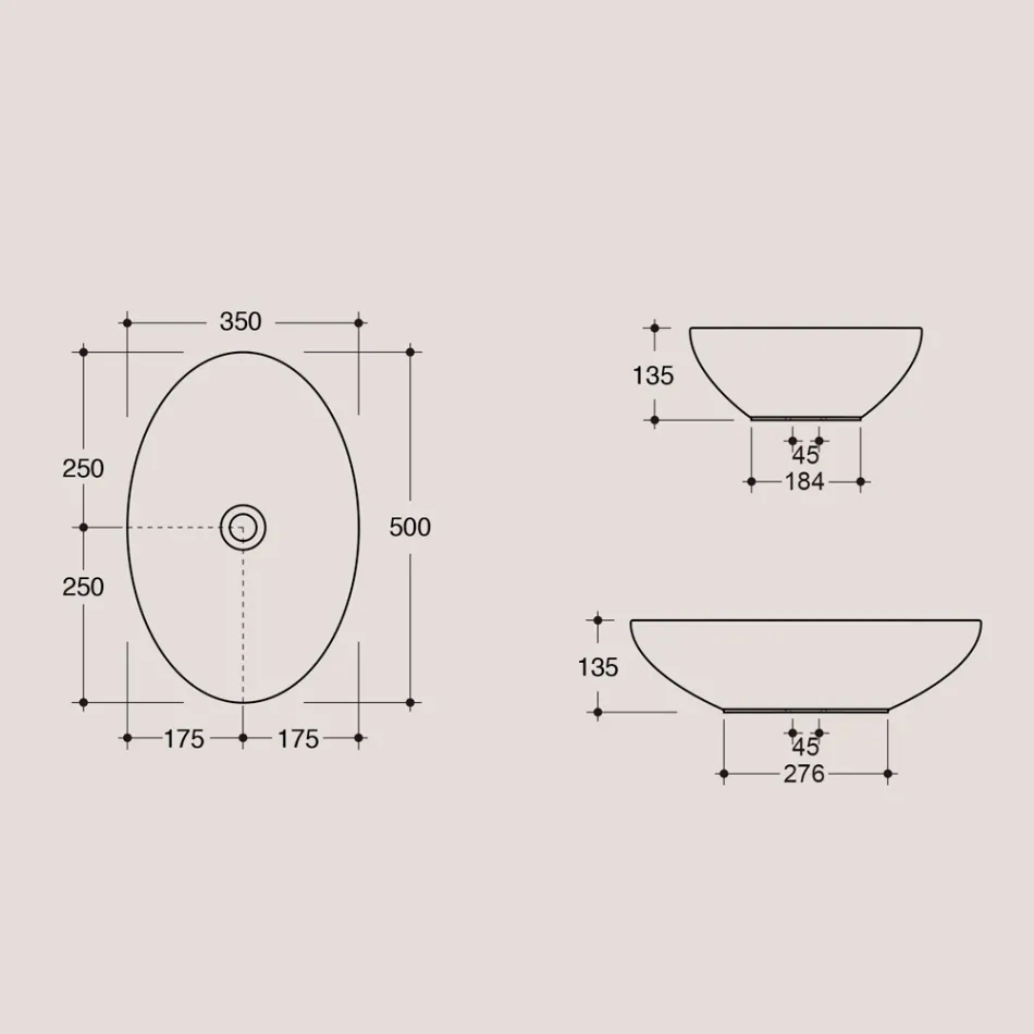 Lavatório oval de bancada em cerâmica brilhante Made in Italy - Ferry Viadurini