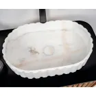 Lavatório de bancada oval para banheiro em mármore branco - Cunzite Viadurini