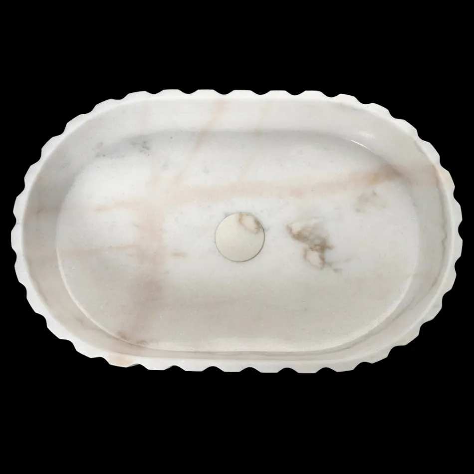 Lavatório de bancada oval para banheiro em mármore branco - Cunzite Viadurini