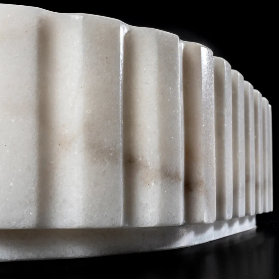 Lavatório de bancada oval para banheiro em mármore branco - Cunzite Viadurini