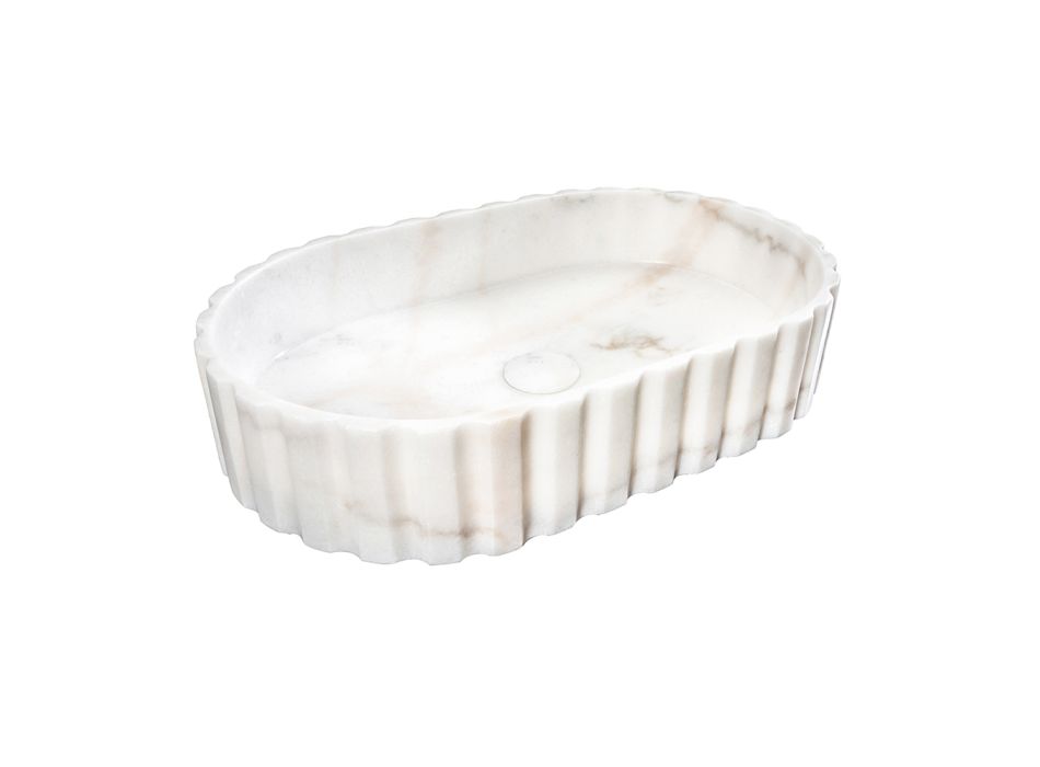 Lavatório de bancada oval para banheiro em mármore branco - Cunzite Viadurini