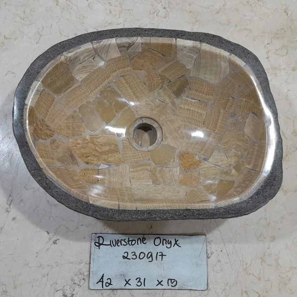 Lavatório de apoio feito à mão de pedra do rio, Palata, peça única Viadurini