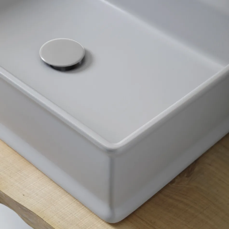 Lavatório retangular de bancada em Matt Ceramic Made in Italy - Debora Viadurini