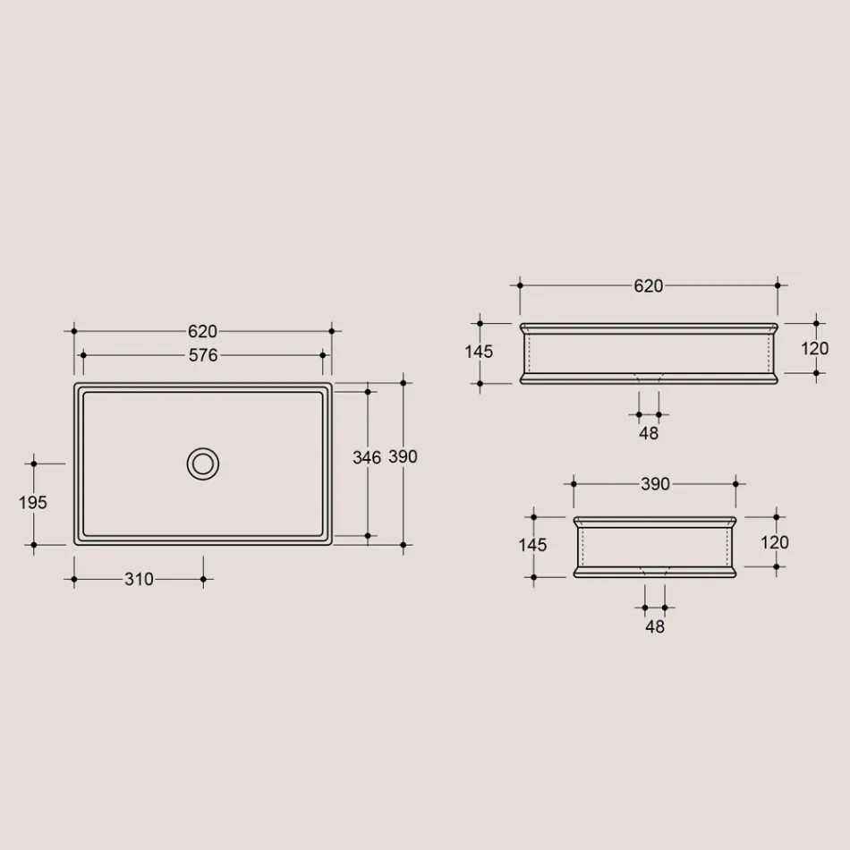 Lavatório retangular de bancada em Matt Ceramic Made in Italy - Debora Viadurini