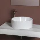 Lavatório de bancada redondo em cerâmica branca com design moderno - Papavero Viadurini