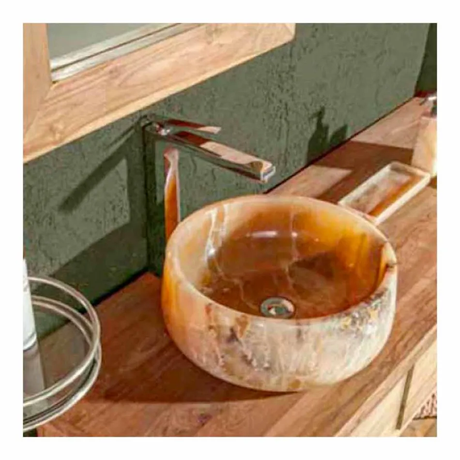 Lavatório Redondo de Bancada em Pure Onyx Unique Design - Ramiro Viadurini