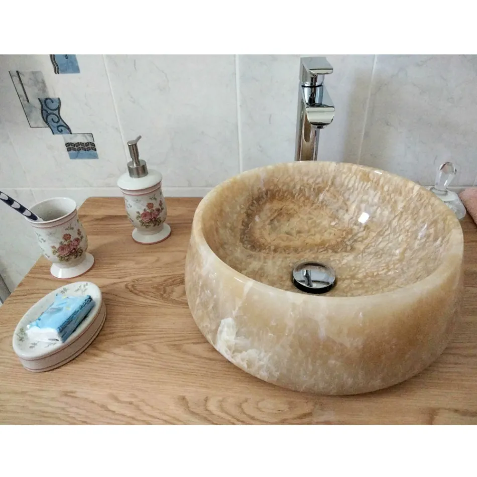 Lavatório Redondo de Bancada em Pure Onyx Unique Design - Ramiro Viadurini