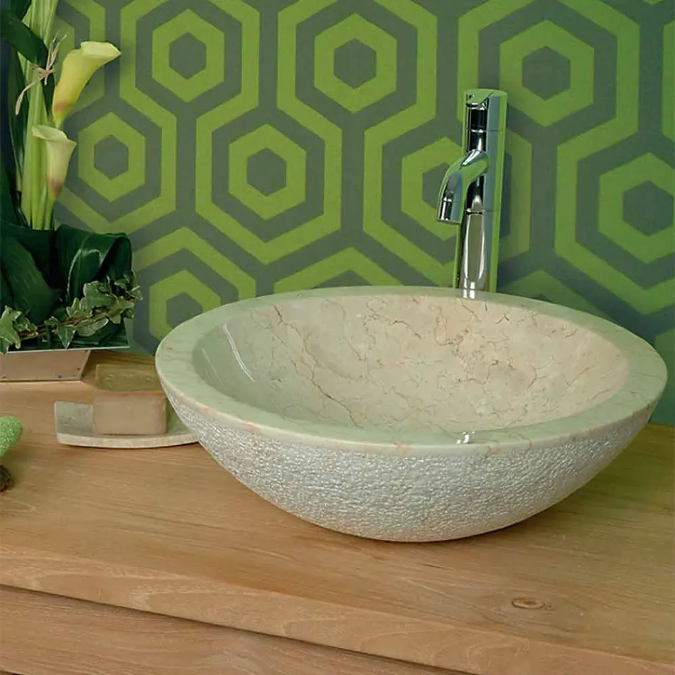 Apoio de bancada redondo pedra Natural bege fora Raw Pai Viadurini