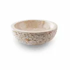 Lavatório Redondo de Bancada Feito à Mão em Mármore Branco - Linho Viadurini