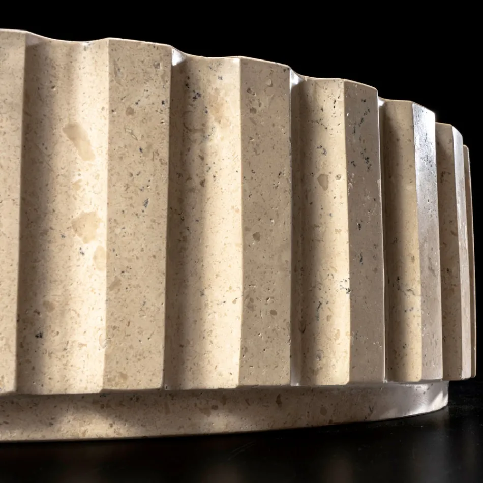 Lavatório de Bancada Redondo em Mármore Travertino - Cattleya Viadurini