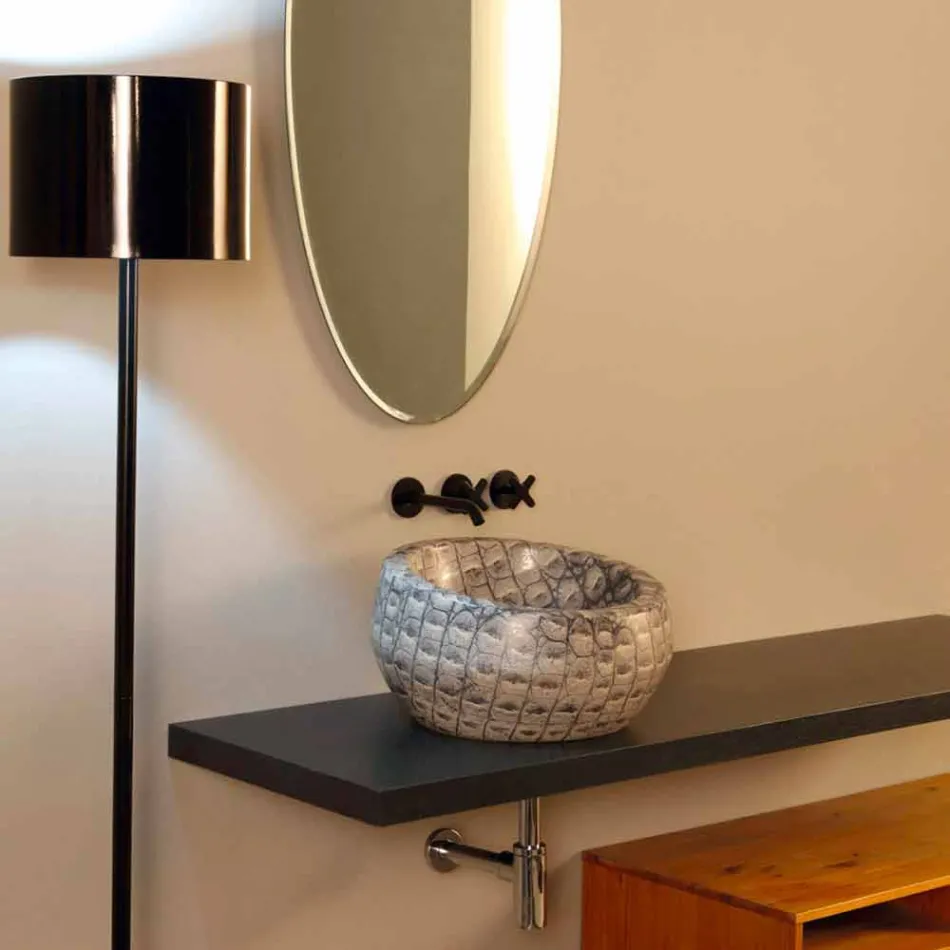 Lavatório de bancada redondo cerâmico Caiman fabricado na Itália Elisa design Viadurini