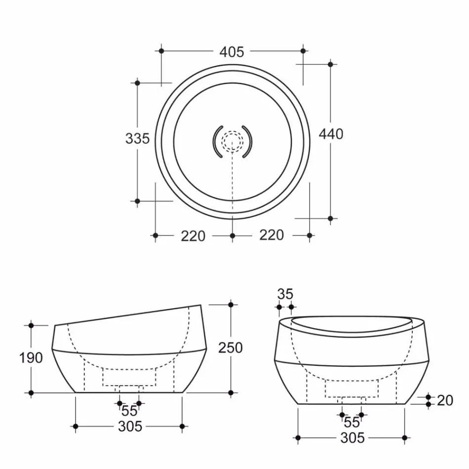Lavatório de bancada redondo cerâmico Caiman fabricado na Itália Elisa design Viadurini