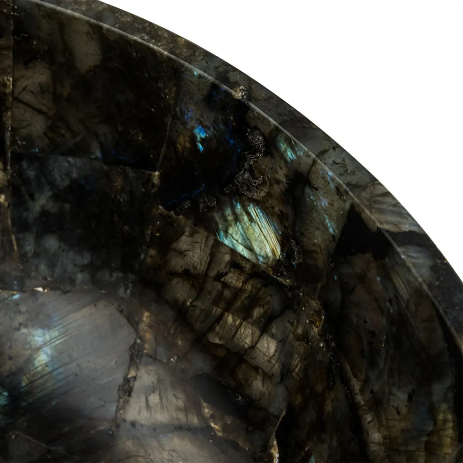 Lavatório de apoio redondo feito à mão de pedra labradorita, Peggy Viadurini