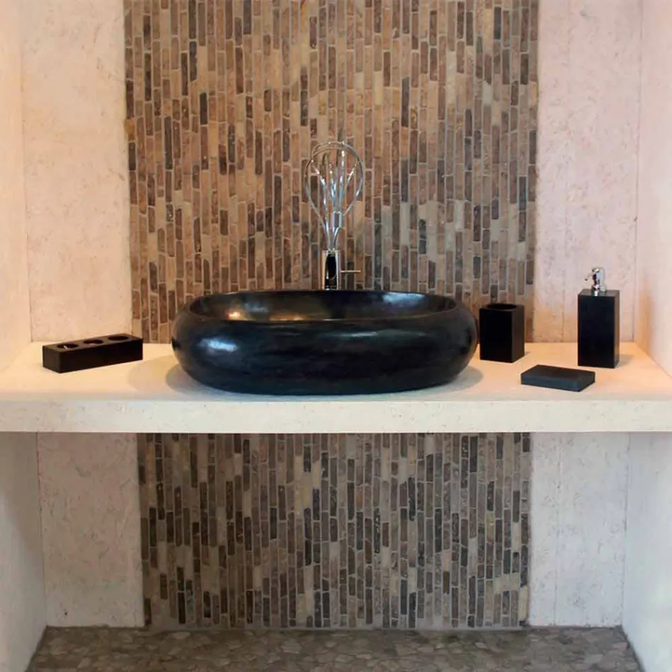 Suporte de bancada redondo pedra Natural preto Waka Viadurini