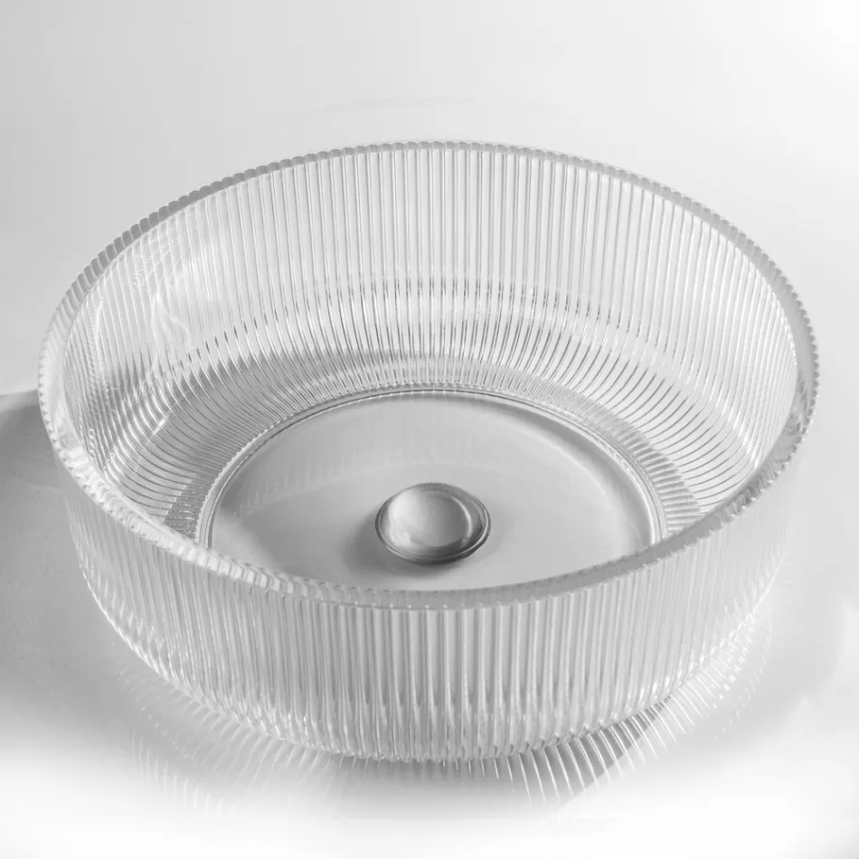 Lavatório redondo de apoio em vidro veneziano Plissè Made in Italy - Zircon Viadurini
