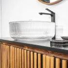 Lavatório redondo de apoio em vidro veneziano Plissè Made in Italy - Zircon Viadurini