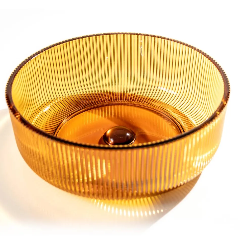 Lavatório redondo de apoio em vidro veneziano Plissè Made in Italy - Zircon Viadurini