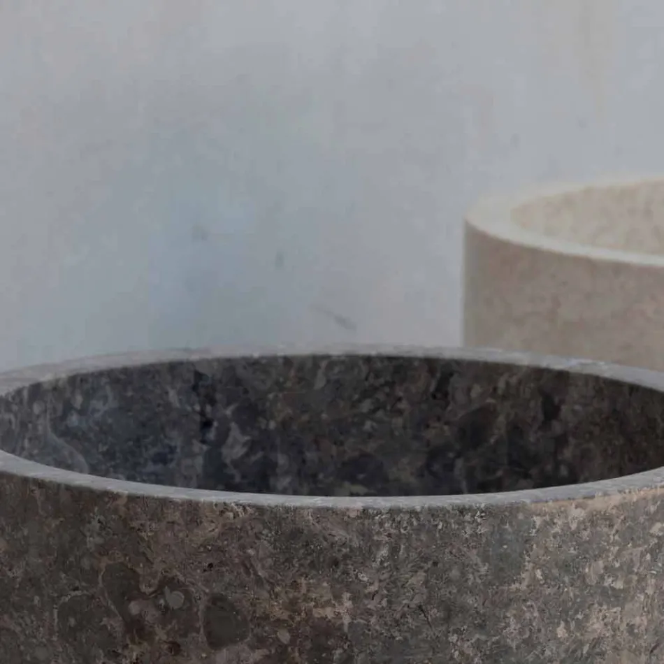 Lavatório autônomo cilíndrico para banheiro em mármore cinza - Cremino Viadurini