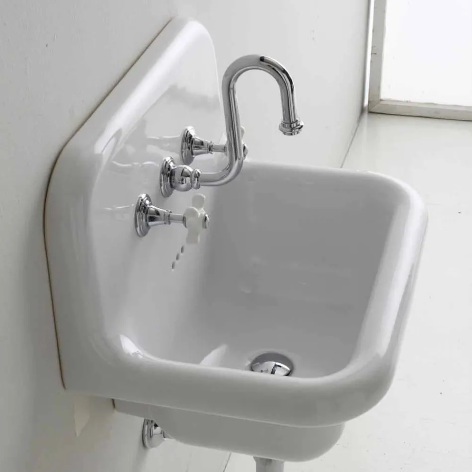 Lavatório de parede retangular de cerâmica branca de cerâmica Davis Viadurini