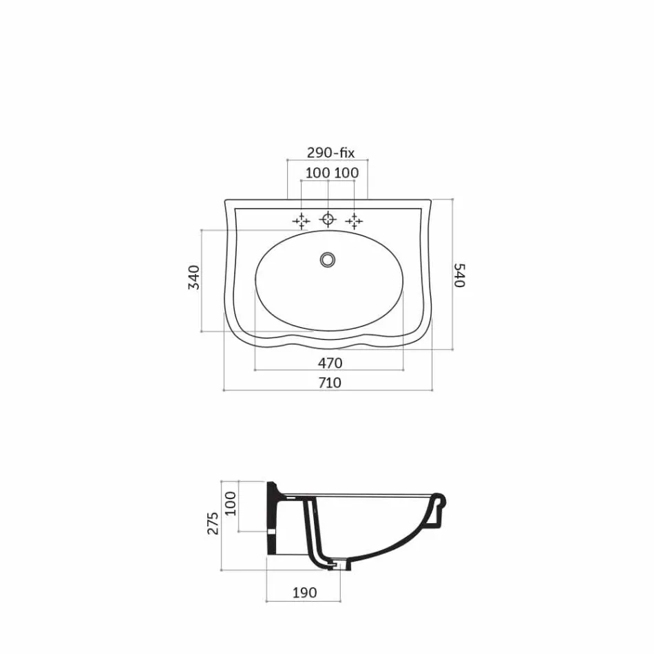 Lavatório parede ou com cerâmica coluna L70cm feito na Itália Avise Viadurini