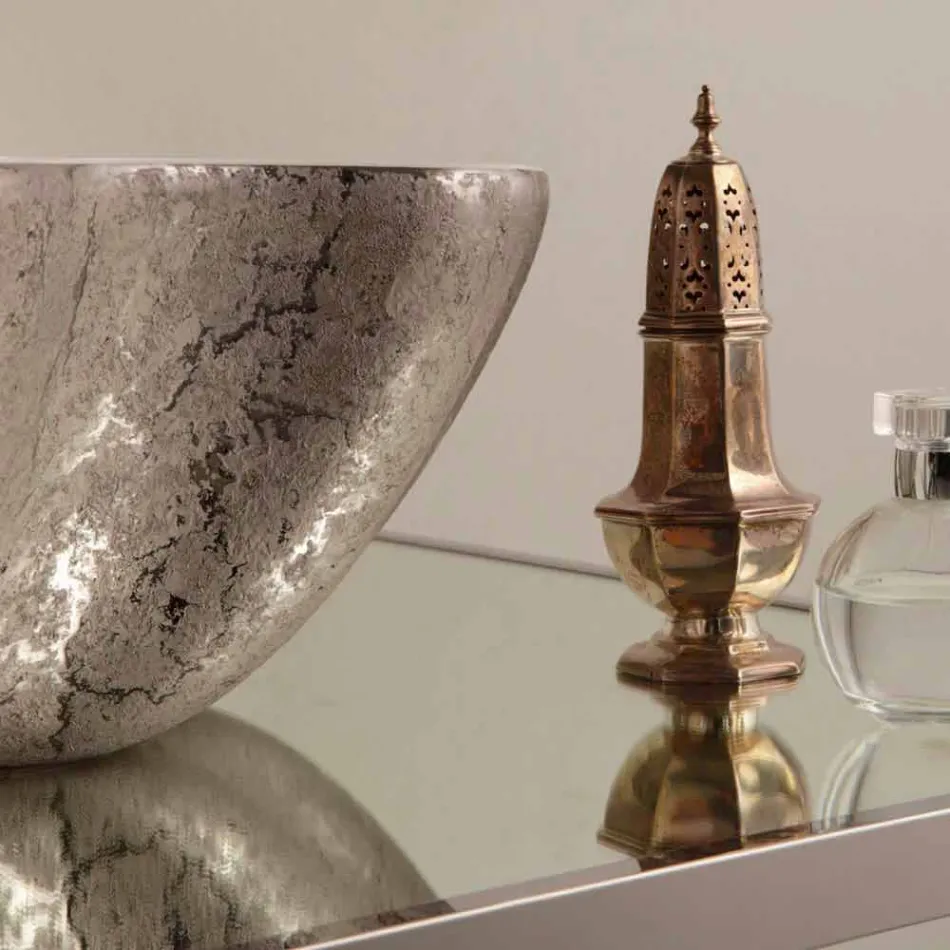 Lavatório de bancada em cerâmica prata branca fabricado na Itália Cubo Viadurini