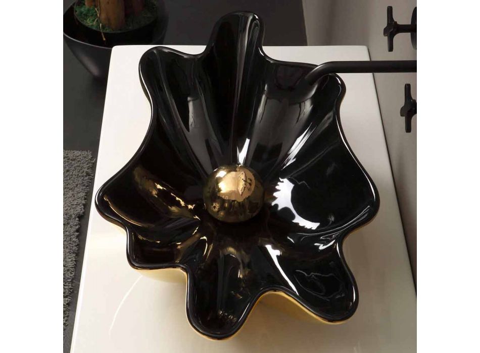 Designer de cerâmica lavatório preto e dourado feito na Itália Rayan Viadurini