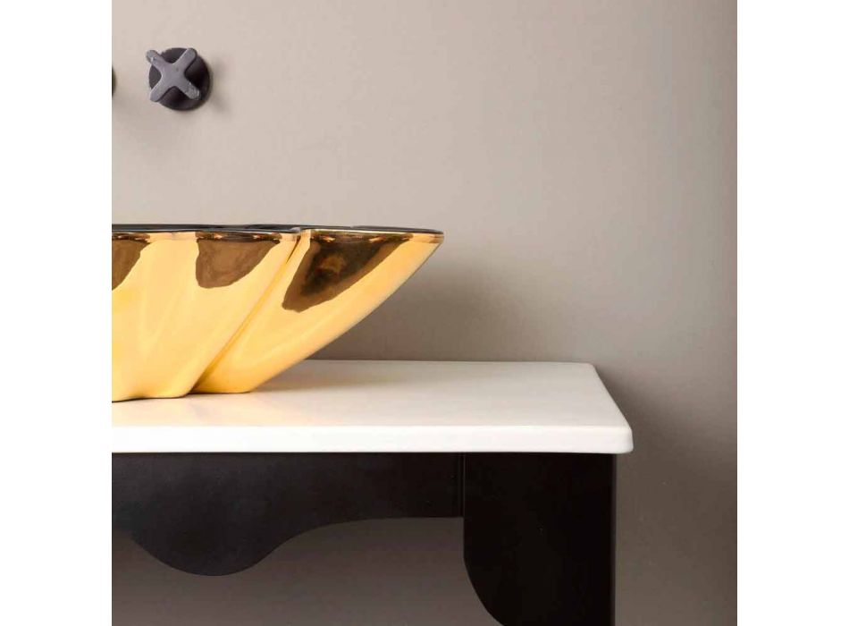 Designer de cerâmica lavatório preto e dourado feito na Itália Rayan Viadurini