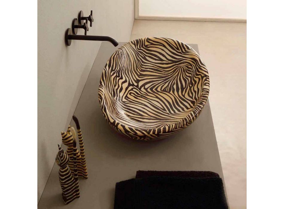 Lavatório de cerâmica de design com zebra laranja feita na Itália brilhante