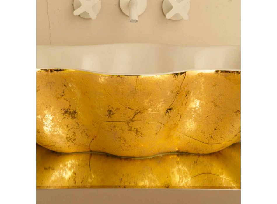 Lavatório de bancada design em cerâmica branca e dourada feita na Itália Cubo Viadurini