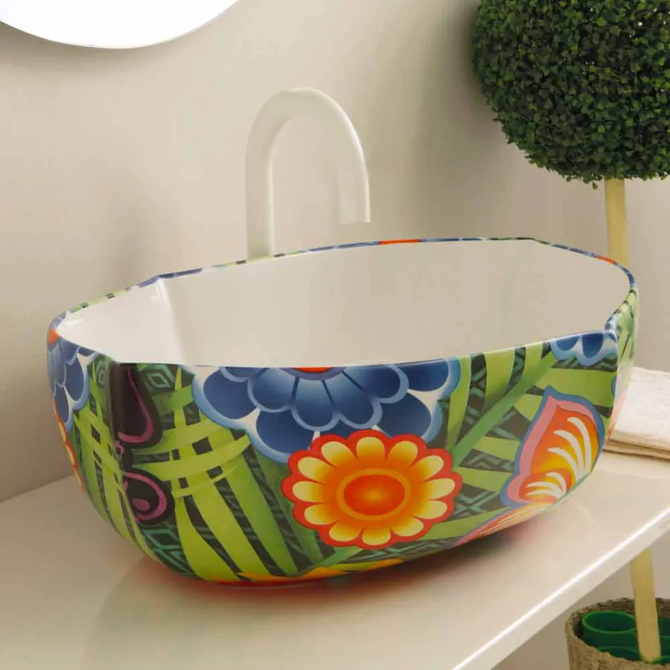 Lavatório de cerâmica de design, feito em Itália Oscar Viadurini