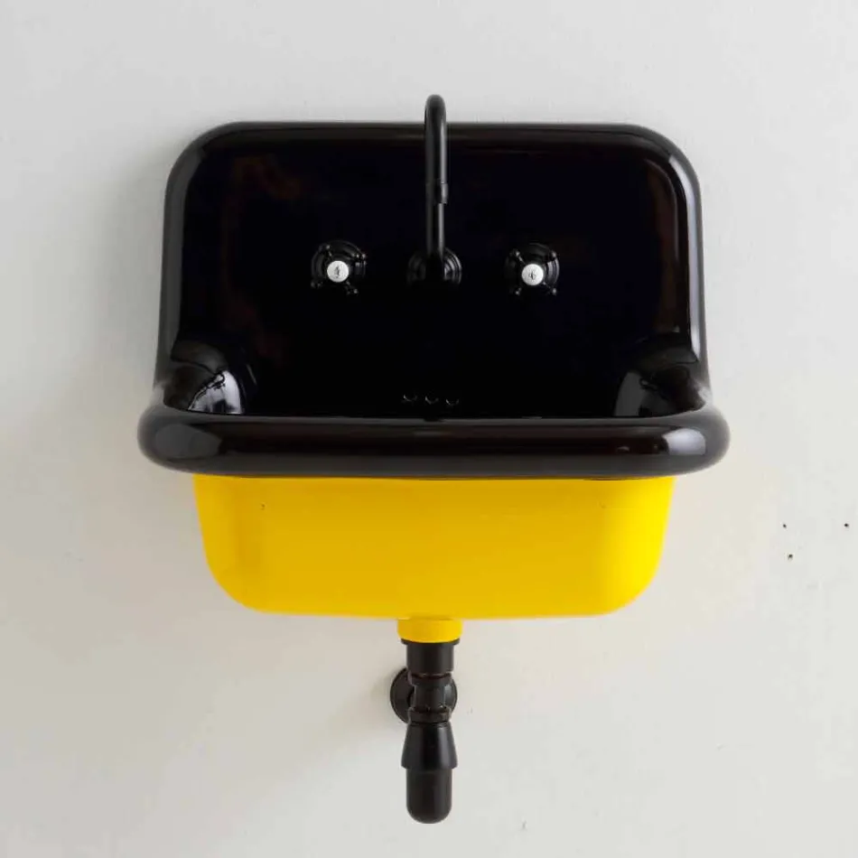 Jacob lavatório retangular de cerâmica design bicolor de parede Viadurini