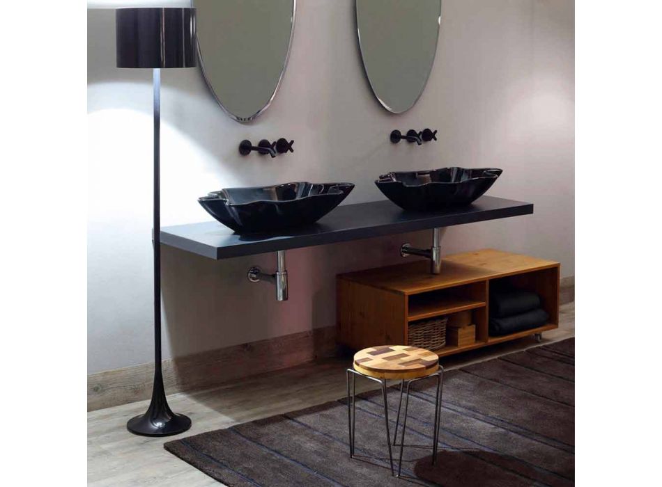 Design moderno bancada lavatório de cerâmica preto feito na Itália Rayan Viadurini