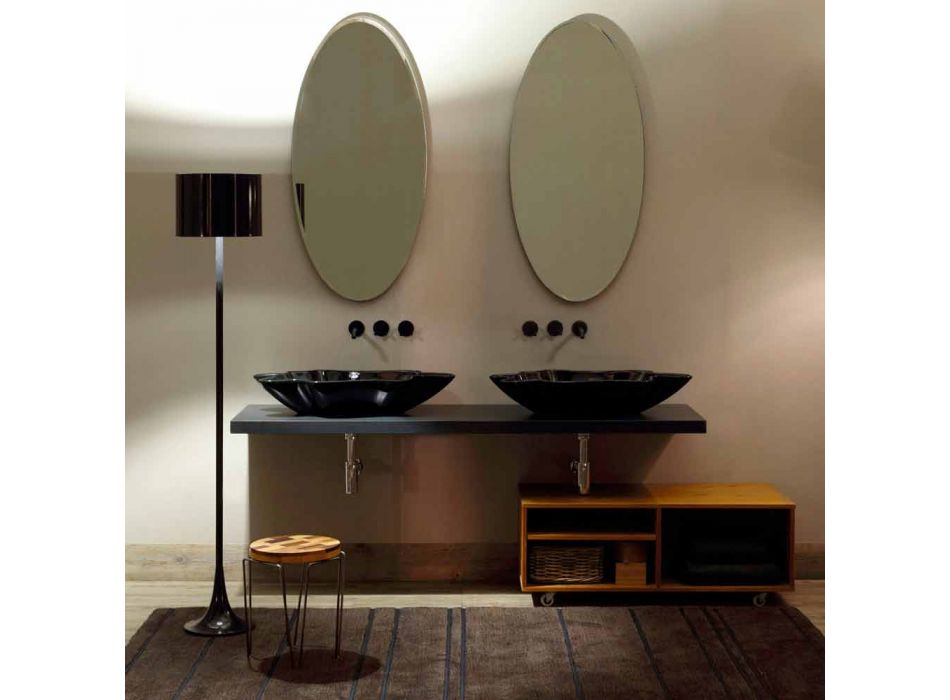 Design moderno bancada lavatório de cerâmica preto feito na Itália Rayan Viadurini
