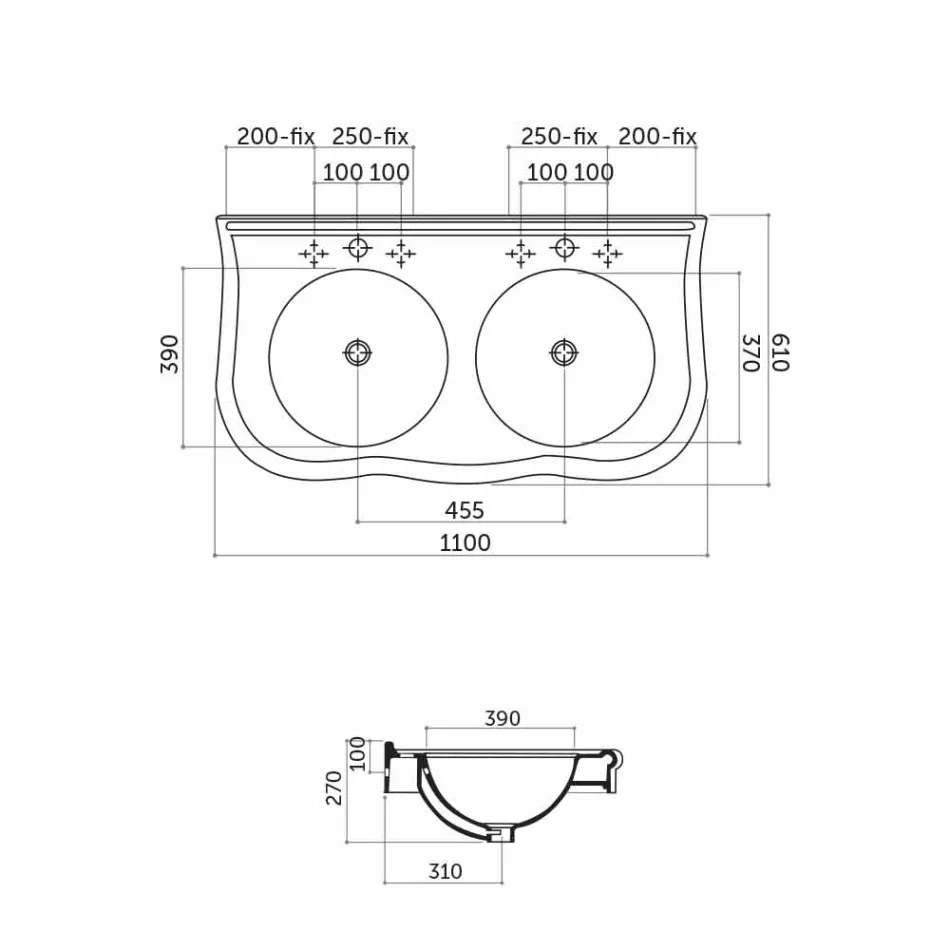 Lavatório duplo com console ou suspenso em Modern Avise Ceramic Viadurini