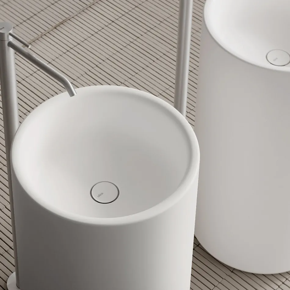 Lavatório de cerâmica autônomo de bancada fabricado na Itália - Ragazza Viadurini