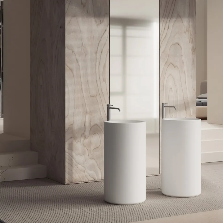 Lavatório de cerâmica autônomo de bancada fabricado na Itália - Ragazza Viadurini