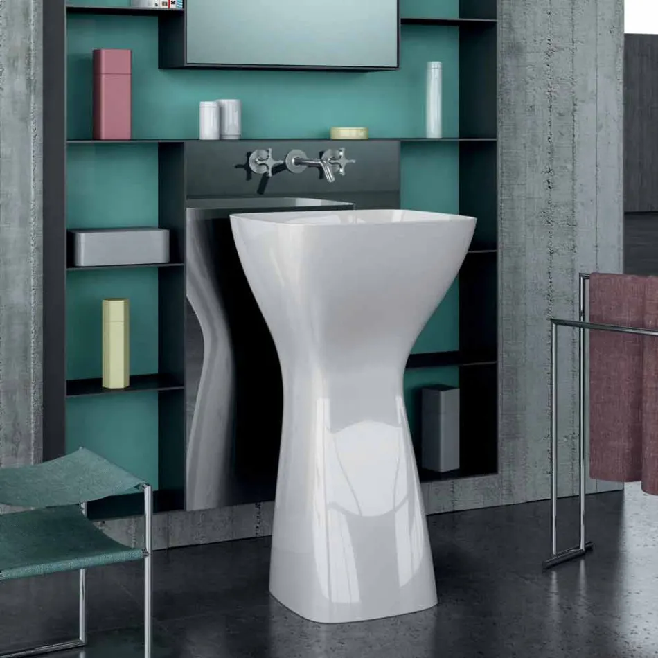 Lavatório autoportante moderno de cerâmica feito na Itália, Firmino Viadurini