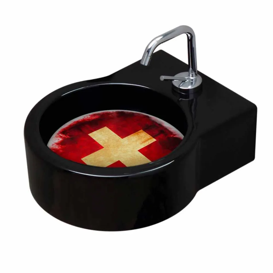 Lavatório autoportante de cerâmica preta / suspenso fabricado em Italy Tor Viadurini