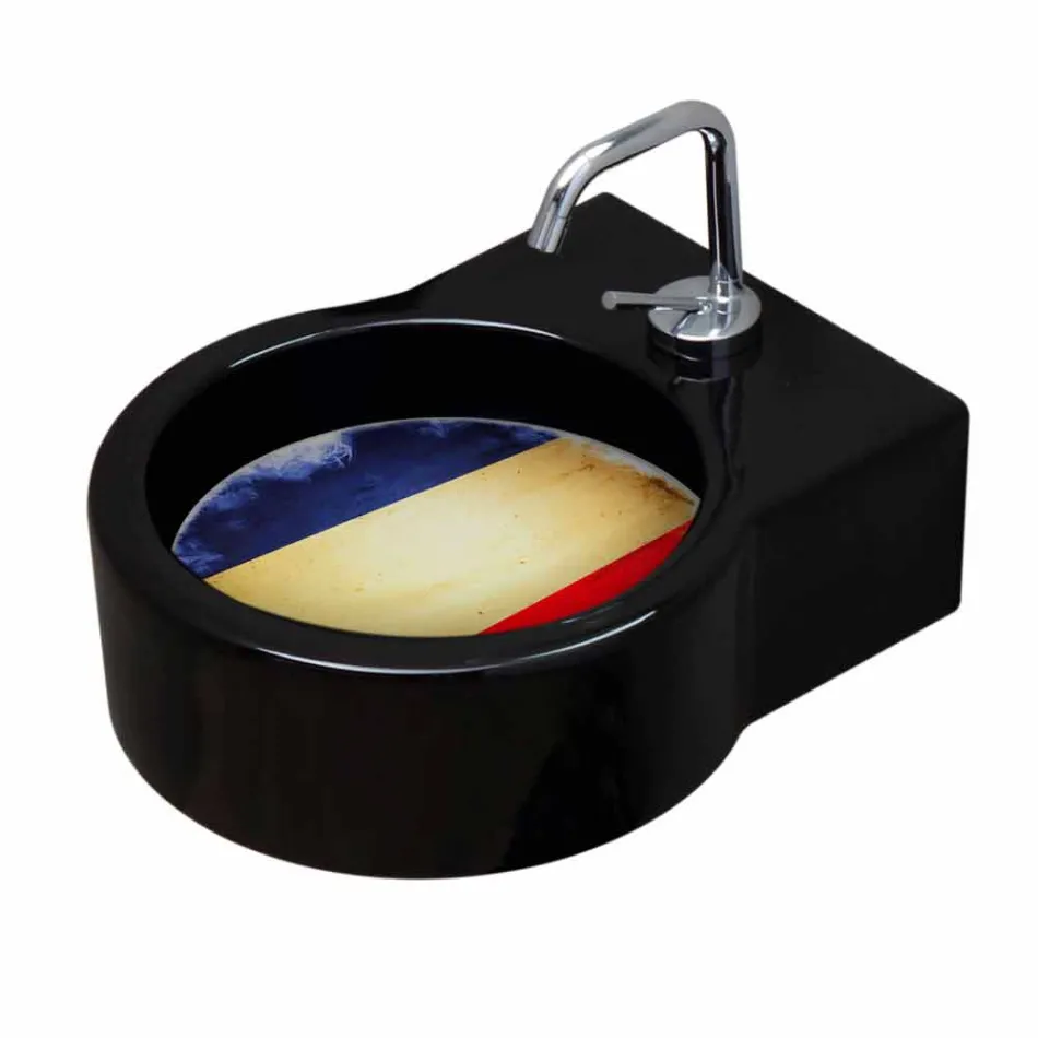 Lavatório autoportante de cerâmica preta / suspenso fabricado em Italy Tor Viadurini