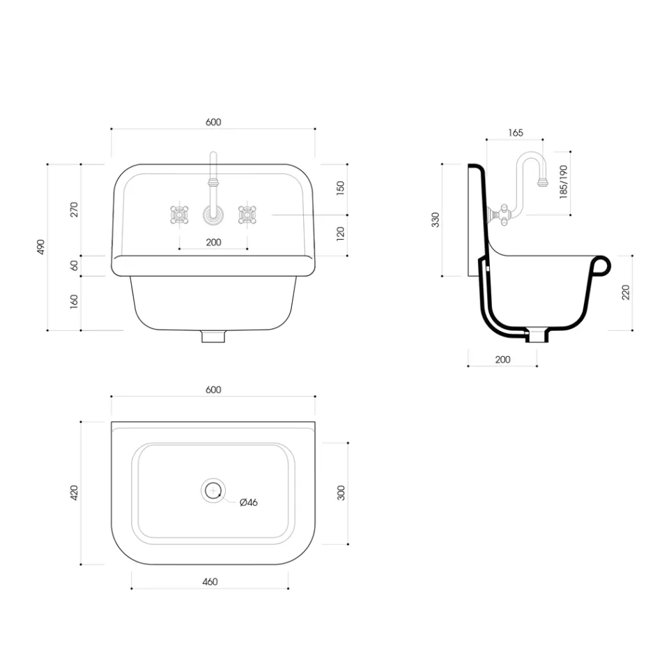 Lavatório retangular suspenso de cerâmica de parede com estrutura suspensa, Jim Viadurini