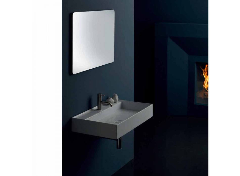 Design moderno suspenso lavatório cerâmico Sol 80x45 cm, fabricado na Itália Viadurini